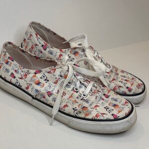 Cynthia Rowley Cream and Multicolor Dog Patterned Sneakers